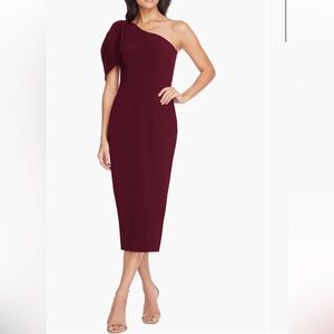 Dress the population burgundy one shoulder midi dress